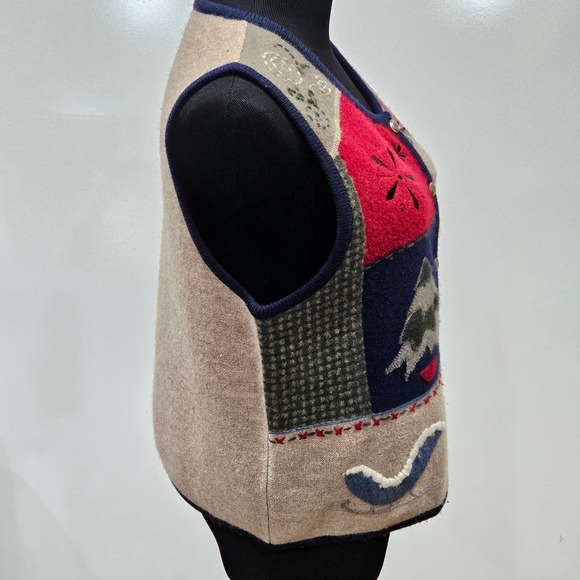 Woolrich 90s Vintage 100% Wool Scoop Neck Button Down Christmas Vest Size M - Picture 7 of 8